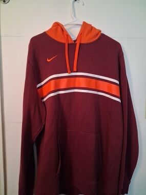 Nike Men’s Maroon Hoodie with Bright Orange Accents
